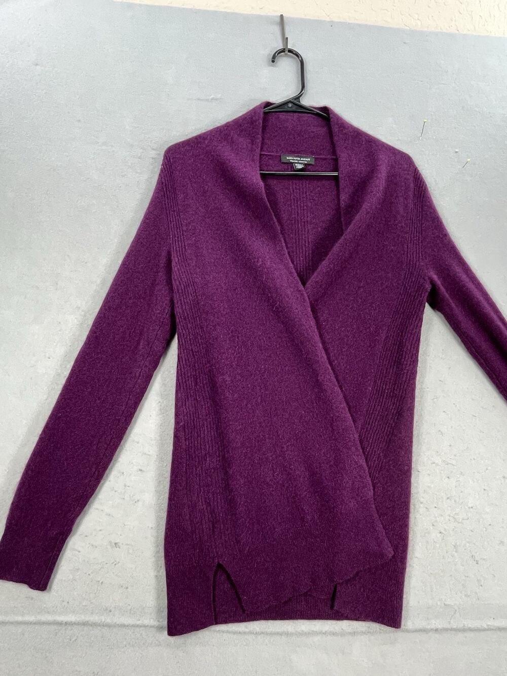 Saks Fifth Avenue Womens 100% Cashmere Purple Open Front Cardigan Sweater XS